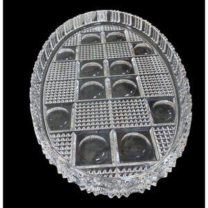 Vintage Heavy Glass Oval Serving Relish Trinket Tray